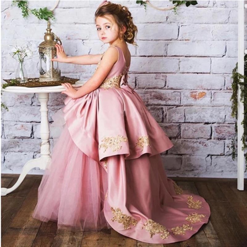 

Girl Dresses Dark Pink Princess Flower Appliques Beads Birthday Pageant Robe De Demoiselle First Communion, Champagne
