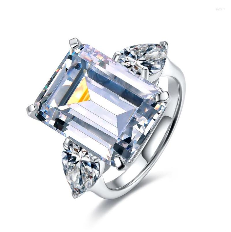 

Cluster Rings 10 Ct Emerald Cut Ring Vintage D/VVS1 Simulated Diamond Weeding Women 925 Sterling Silver