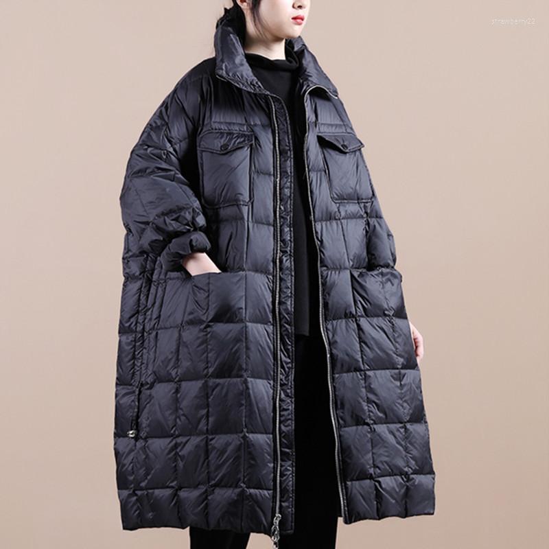 

Women's Down Winter Female Korean Loose White Duck Jacket Thicken Stand-up Collar Parka Outwear Warm Windproof Long Snow Coats, Black