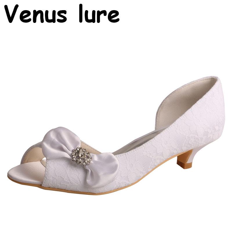 

Dress Shoes Cute Low Heel For Wedding White Lace Ladies Bridal Pumps Peep Toe, Nude