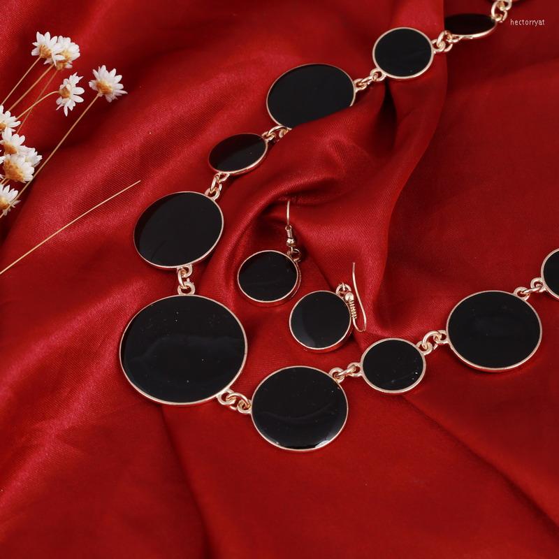 

Necklace Earrings Set Women's Romantic Wedding Jewelry Round Design Choker Drop Earring Ladies Costume Accessory, Picture shown