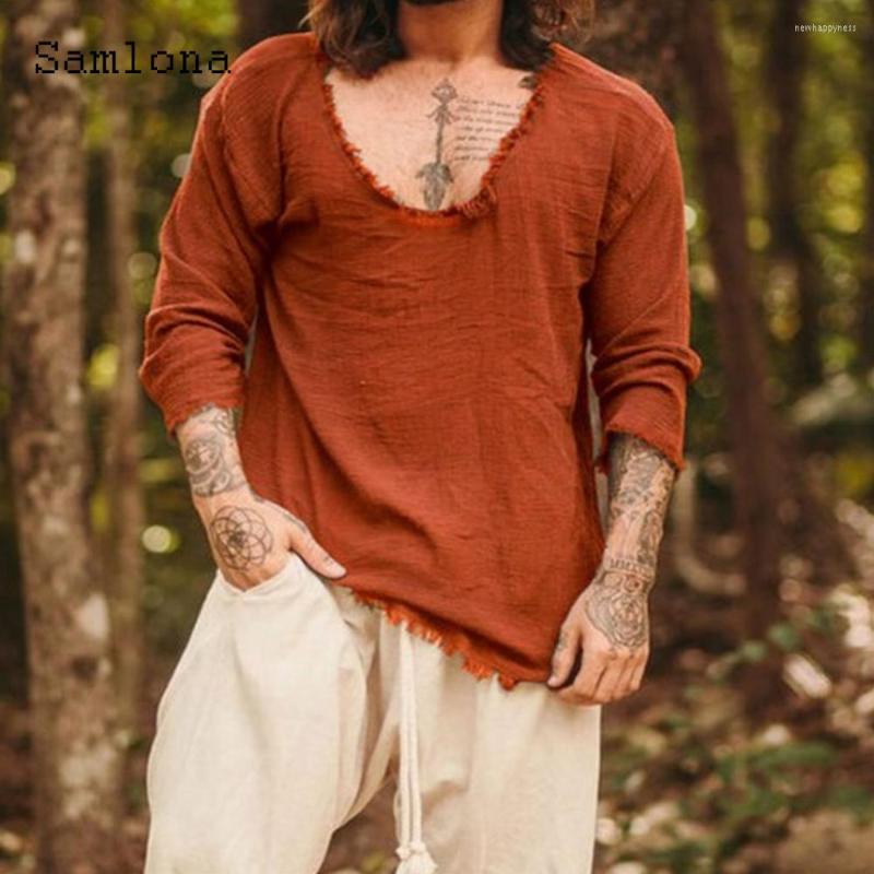 

Men's T Shirts Samlona Men's Patchwork T-shirt Long Sleeve Fashion Ripped Tops 2023 Summer Casual Pullovers Sexy Mens Clothing Orange, White grey