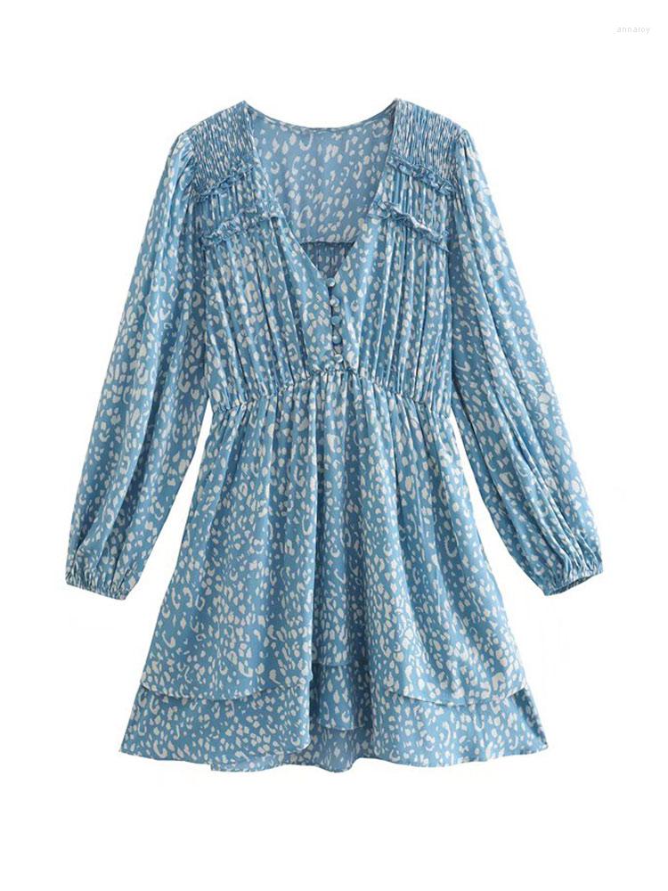 

Casual Dresses ZBZA 2023 Sexy Print Women Spring Summer V Neck Long Sleeve Ruffles Floral Mini Dress Club Sundress 202303, Picture shown