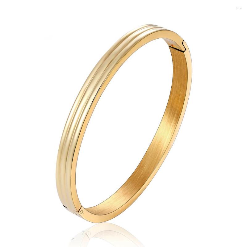 

Bangle Top Quality Women Titanium Steel Rose Gold Color Unique Three Sides Round & Bracelet Jewelry Wedding Brand