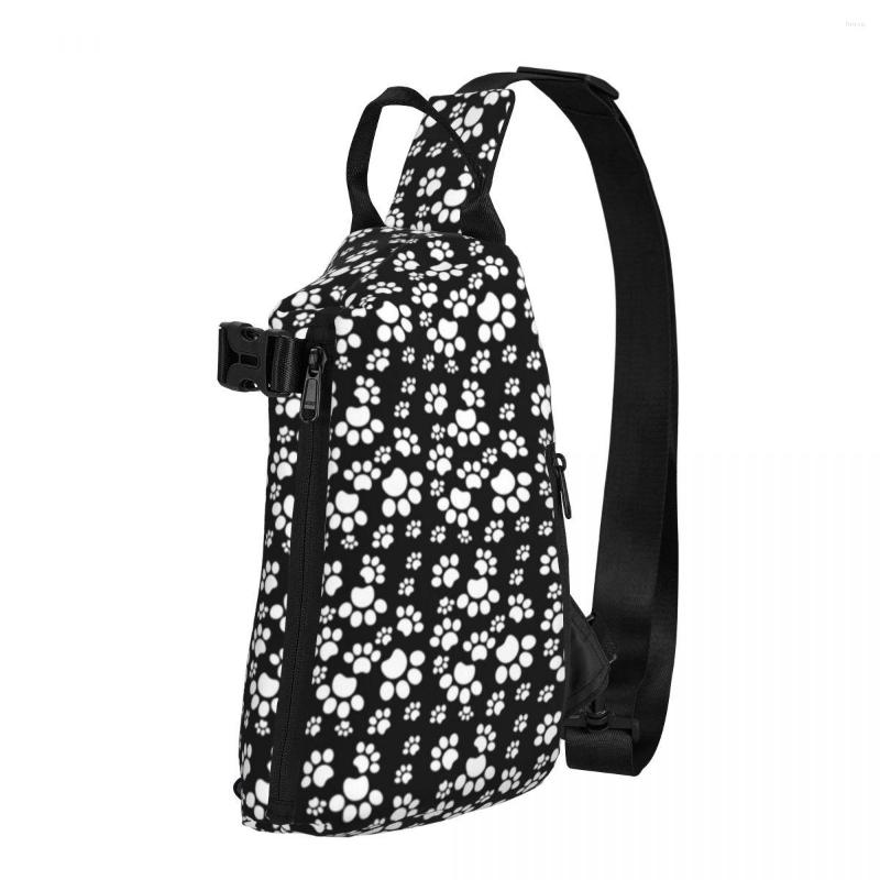 

Backpack Cute Dog Paws Shoulder Bags Black And White Casual Chest Bag Men Trekking Running Sling School Print Crossbody