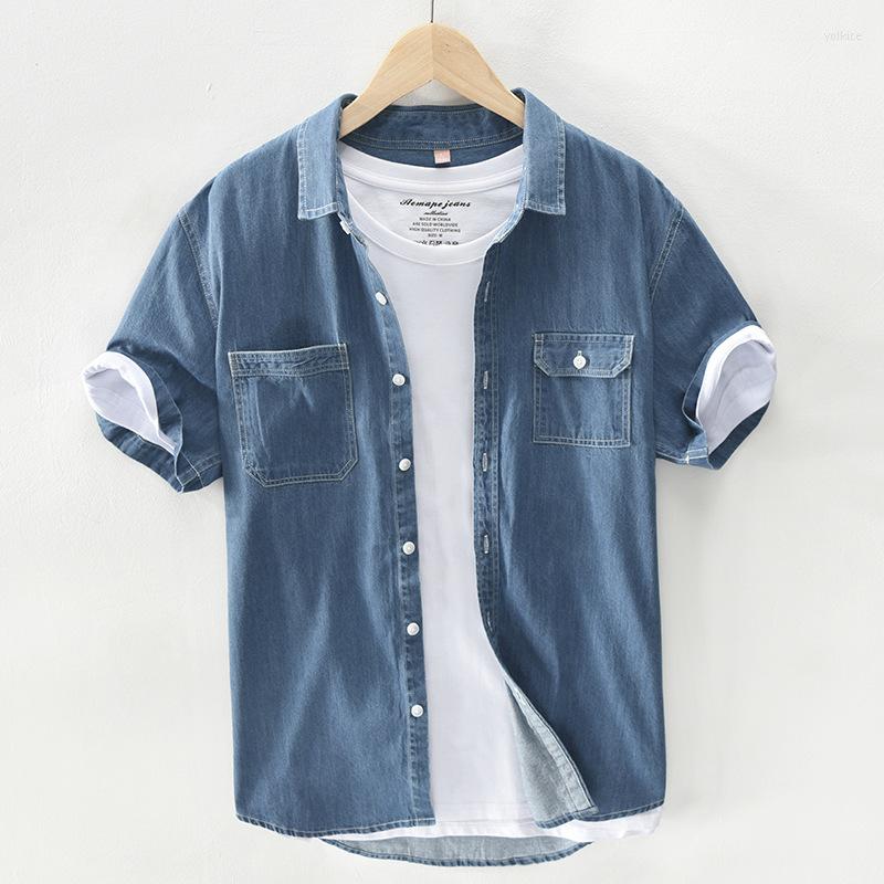 

Men's Casual Shirts 2023 Summer Men's Classic Denim Short-sleeved Shirt Business Simple Fashion Cotton Male High-end Brand Tops, 655-light blue