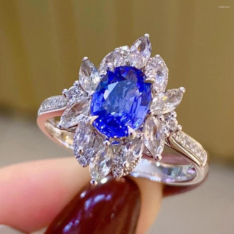 

Wedding Rings Luxury Oval Cut Natural Blue Crystal Engagement Ring Anniversary Gift Women Banquet Party Jewelry Open Adjustable