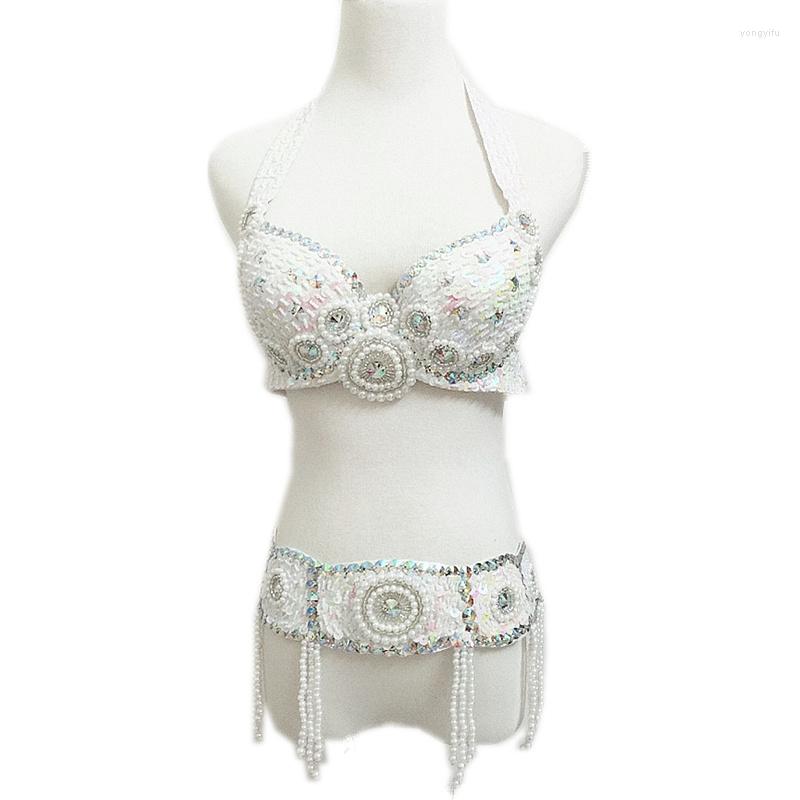 

Stage Wear Women & Dance 2023 Oriental Sequined Beaded Bra And Belt Bellydance Suit 2pcs Costumes For Belly, Red bra and belt
