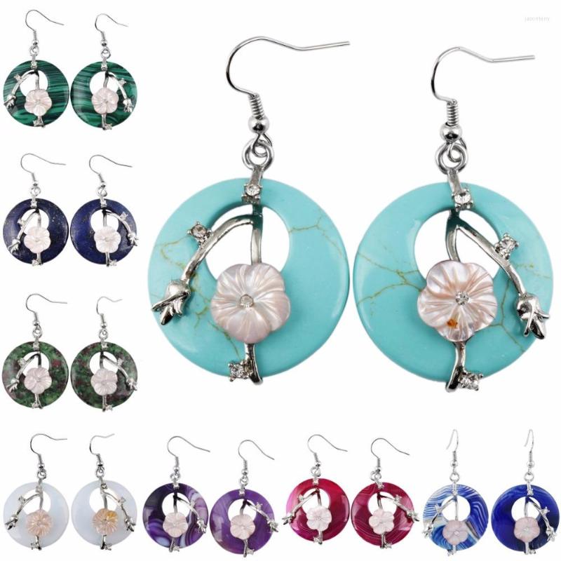 

Dangle Earrings TUMBEELLUWA Women's Vintage Chic Healing Reiki Gem Stone Shell Floral Flower Round Drop Hook