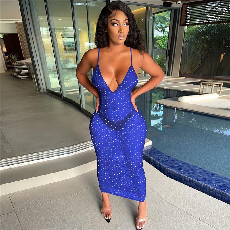 

Casual Dresses Explosions -selling Nightclubs Women' Summer Suspenders Shining Decoration Perspective Sexy Tight-fitting Long Dress, Black