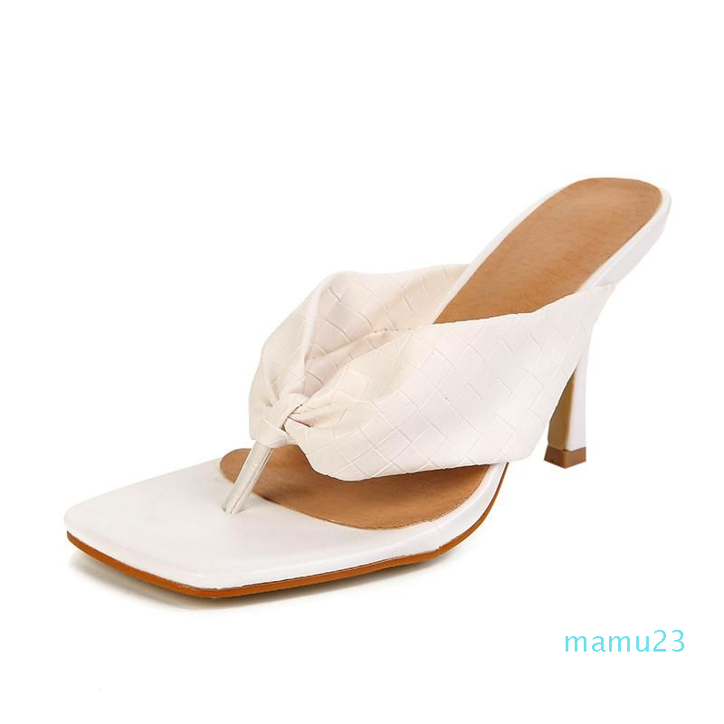 

Slippers Women Summer Flip Flops Fashion Braided Square Toe Laies Heel Mules Sexy Thin, Black