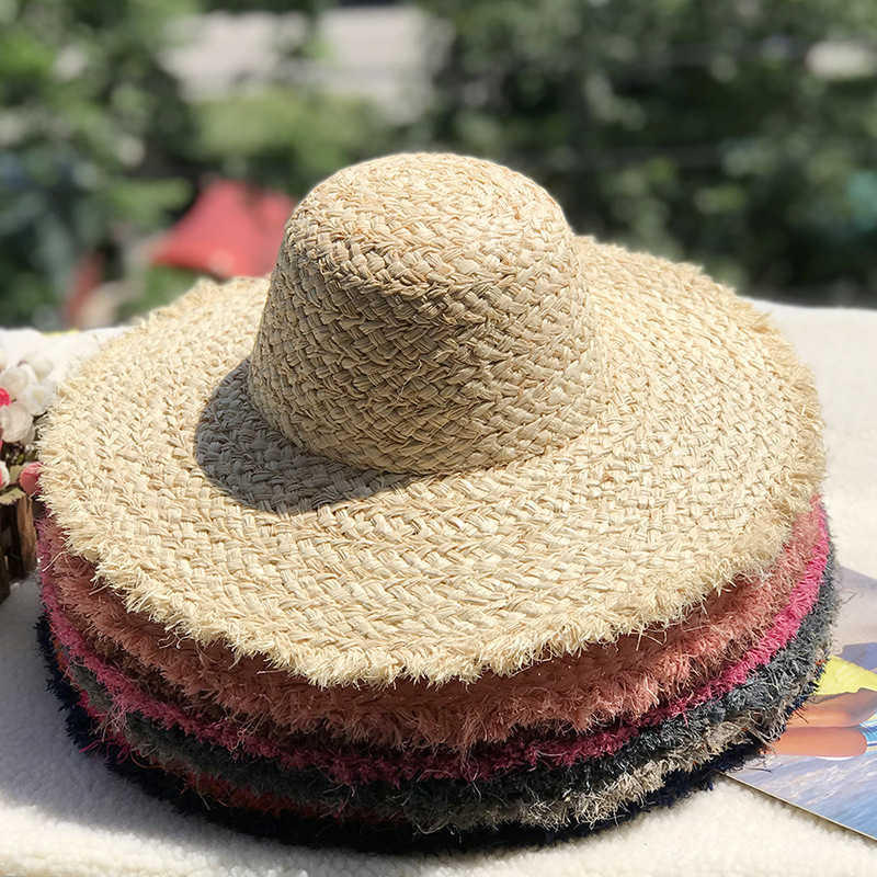 

Summer Hats Caps Men's Women's Natural Lafite straw hat sun protection cornice hat Beach Hat DIY big edge color dome hat, Black