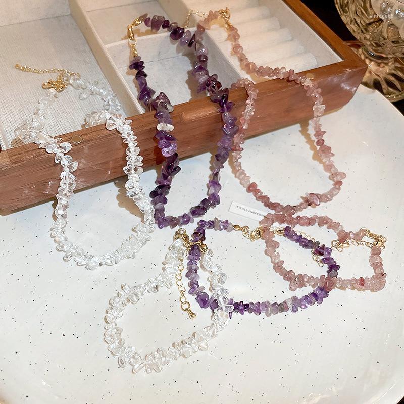 

Choker Minar Romantic Shinning Irregular Gradient White Purple Coffee Crystal Beaded Necklaces For Women Necklace Daily Jewelry