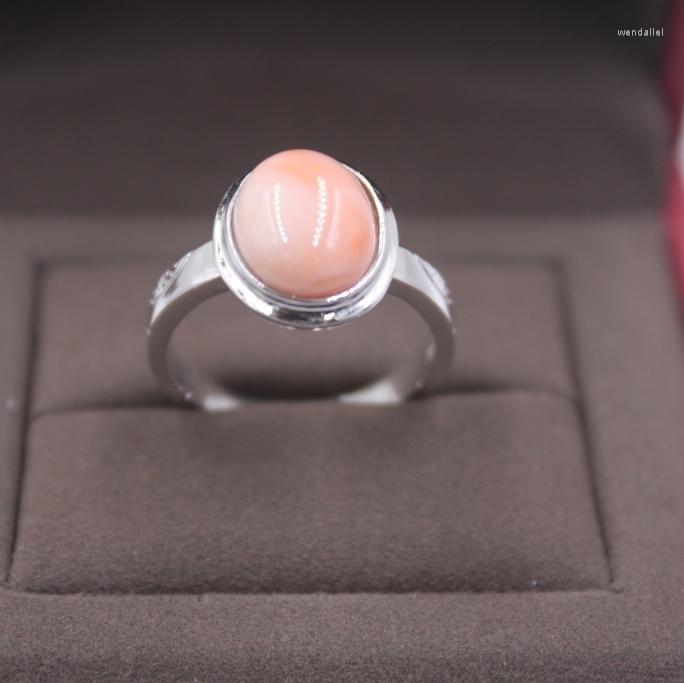 

Cluster Rings Fine S925 Silver& Coral Ring 14mmW For Women Round Smooth Size US 5-9