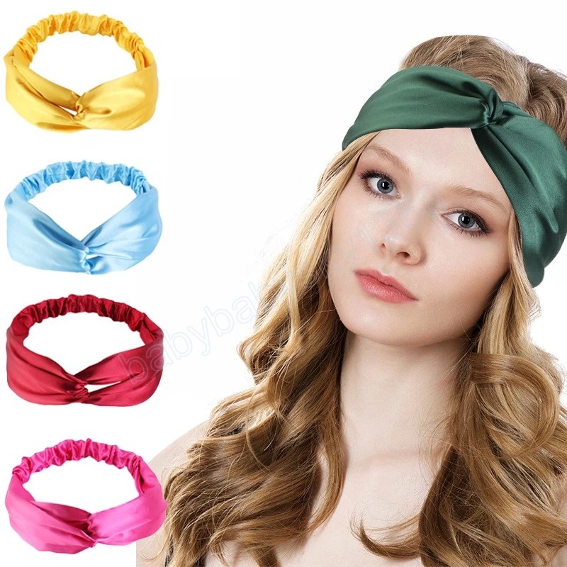 

Satin Cross Headband Silky Elastic Hair Band Headbands for Women Hair Accessories Stretch Handmade Turban Head Wrap Bandanas, Mixed color