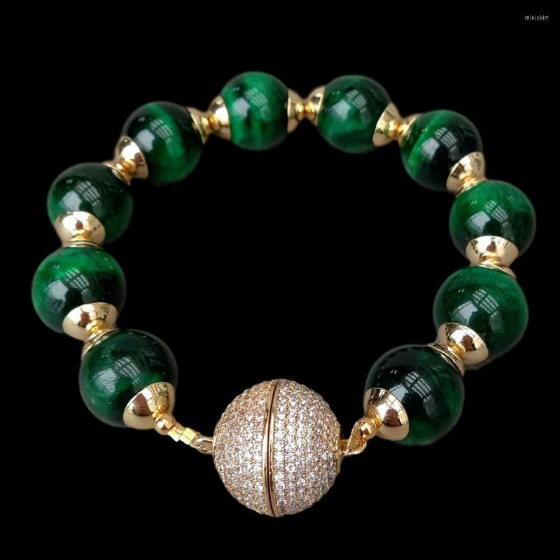 

Bangle 8'' 14mm Round Green Tiger Eye Bracelet Elegant Jewelry