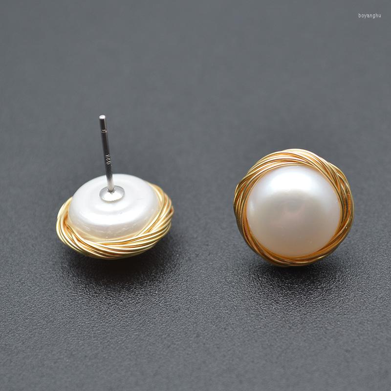 

Stud Earrings High Quality Natural Pearl Gold Plated Hand-made Winding For Women