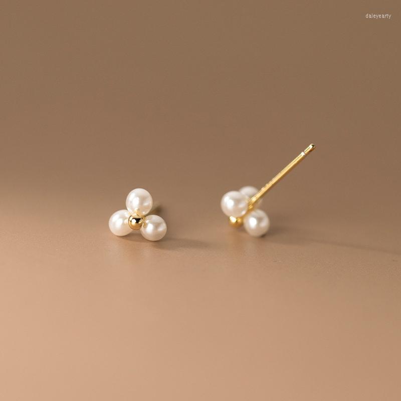 

Stud Earrings Fashion 925 Sterling Silver Classic Simple Three Synthetic Pearl Small For Women Korean Daily Wear Jewelry AEZ156