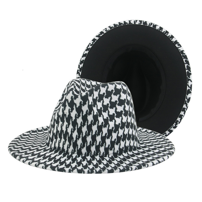 

Wide Brim Hats Bucket Hats Fedoras Winter Women Hats Houndstooth Plaid Patchwork Hats for Women Fashion Hats for Men Felted Fedora Hat Chapeau Femme 230316