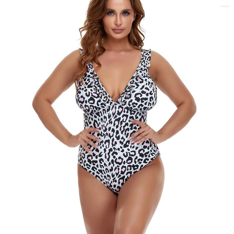 

Women's Swimwear L-4XL 4 Style Summer Women's One-piece Swimsuit Big Plus Size Printed Ruffle Conservative Bathing Suit Beachwear, Safflower on saffron