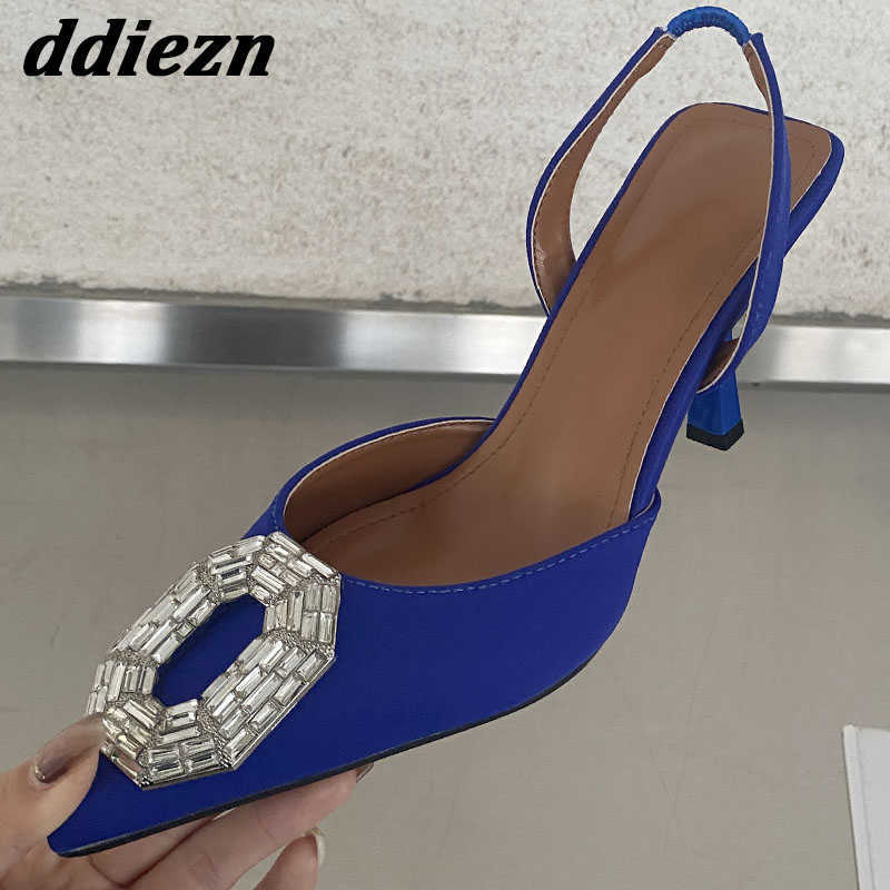 

Fashion Crystal Women Pumps Shoes New 2023 Pointed Toe Ladies High Heels Sandals Slingback Slip on Female Rhinestones Sandal 0316, Black