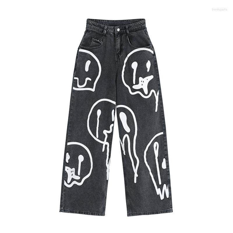 

Women' Jeans 2023 Spring Fashion Ins Street Hip-hop Y2K Printing Wash Loose Casual Denim Wide Leg Pants Tide Woman Long Trousers, Hei