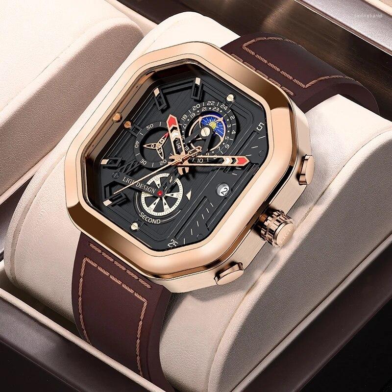 

Wristwatches Fashion Square Dial Leather Mens Watches Luxury Sport Waterproof Watch Man Chronograph Quartz Montre Homme, Silver black