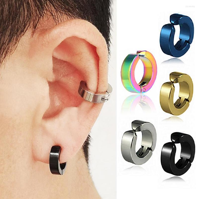 

Backs Earrings 1 Pcs Classic Korean Punk Stainless Steel Ear Clip For Men Women Black No Pierced Fake Circle Jewelry 2023