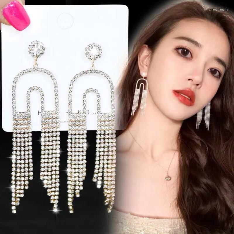 

Dangle Earrings Long Tassel Crystal Women's Pendant Bijoux Geometric Full Rhinestone Statement Jewelry Gifts