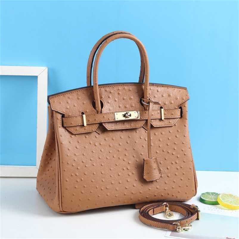 

Designer Bag Birkins Handbags Ostrich Pattern Fashion Leather Women's Portable Large Capacity Versatile One Shoulder Messenger E5MX zc, Khaki