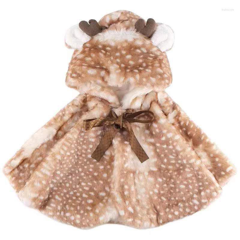 

Jackets Children Christmas Cape Clothing Baby Girls Faux Fur Hoodied Shawl Kids Cartoon Deer Winter Coats And Outerwear To 10 Years Old, Brown