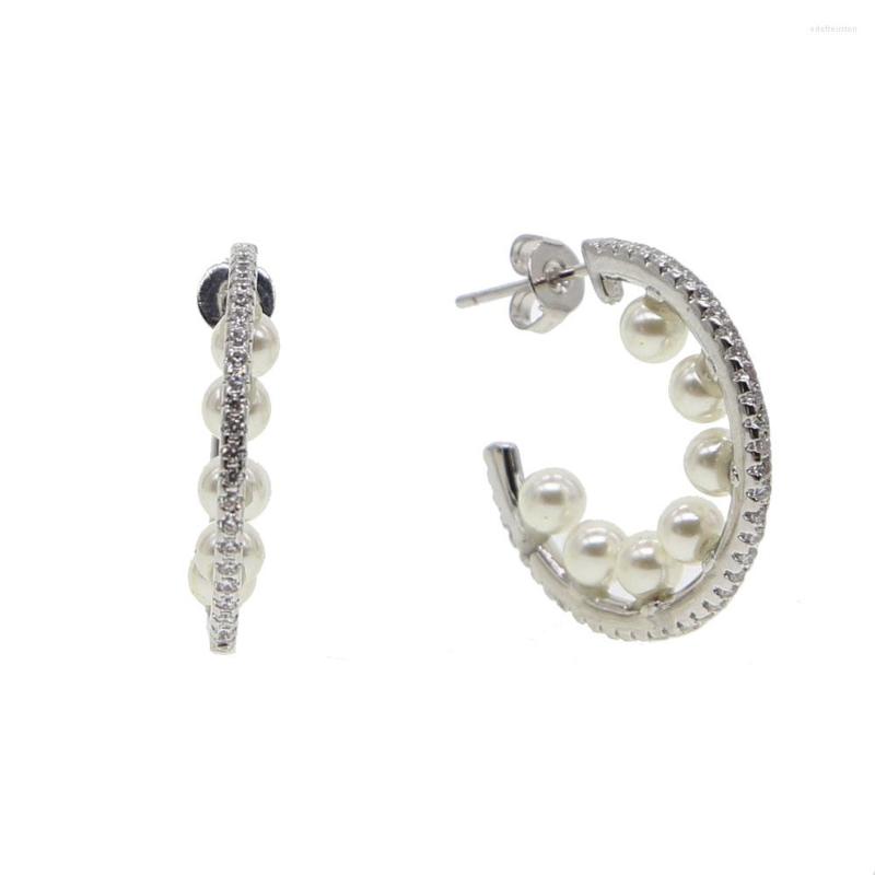 

Stud Earrings 2023 Arrival Micro Pave Cz Circle With Pearl Silver Color Fashion Womens Earring