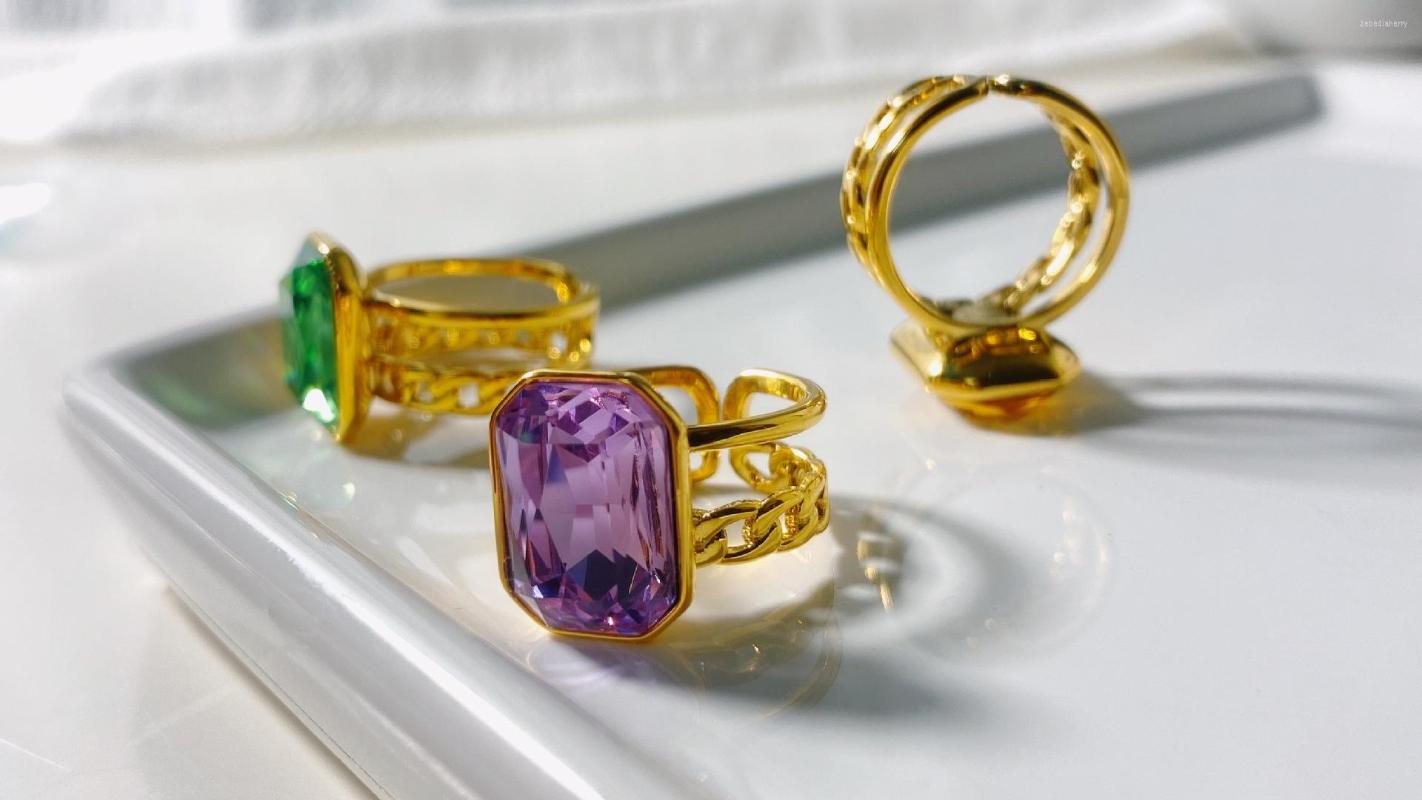 

Wedding Rings Women Open End Crystal Gold Plated Jewelry Rhinestone Finger Band