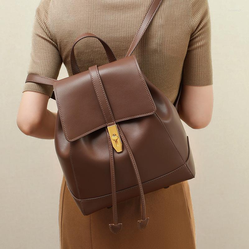 

School Bags Ladies Fashion Leather Backpack Large Capacity Versatile Bag, Coffee