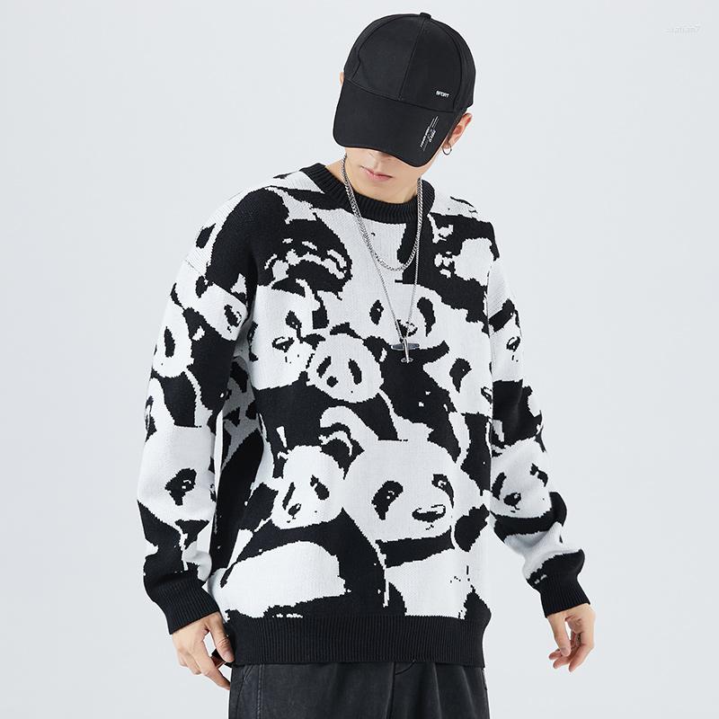

Men's Sweaters Men Lovely Panda Print Sweater Harajuku Fashion Knitted Autumn Winter Pullover Student Long Sleeve Streetwear, Black