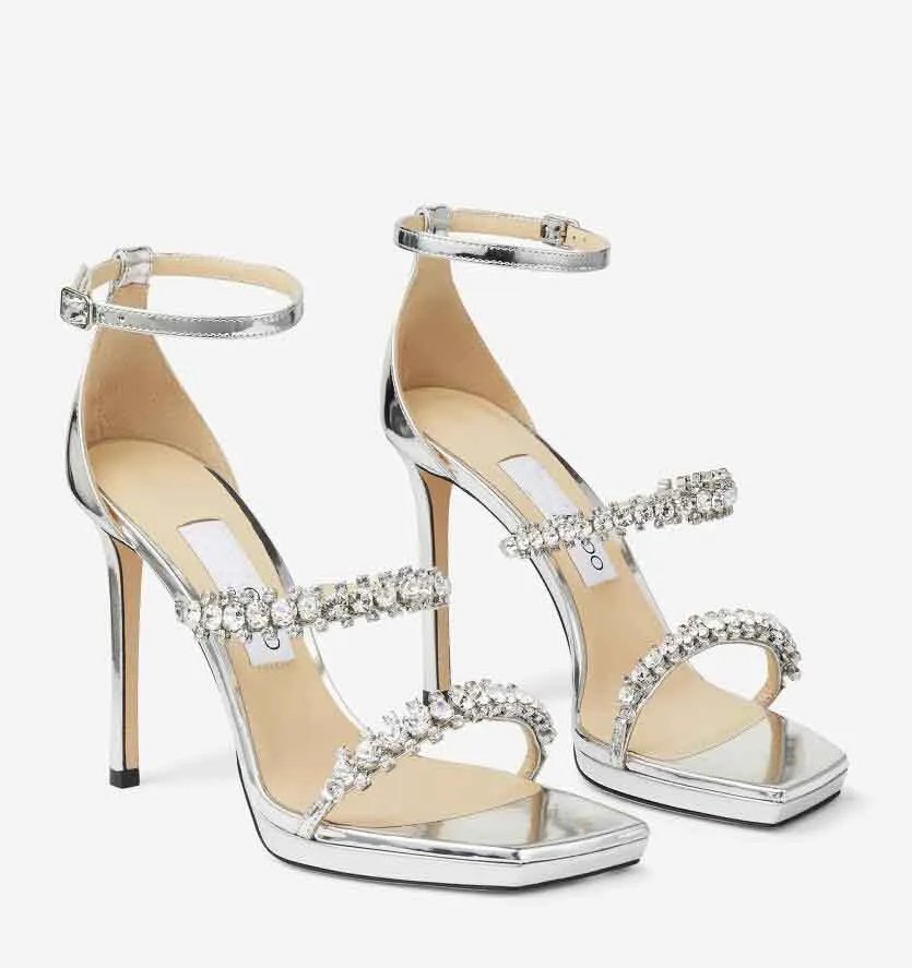 

Elegant Brands Bing Sandals Shoes Women Crystal Strappy Stiletto Heels Square-toe Design Lady Sandalias Party Wedding Dress EU35-43
