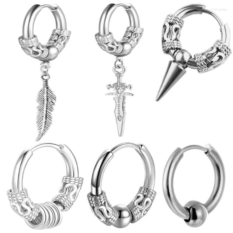 

Stud Earrings D0LC 6x Vintage Huggie Hoop Earring For Men Hip Hop Punk Rock Silver Black Dragon Pattern Ear Jewelry Presents