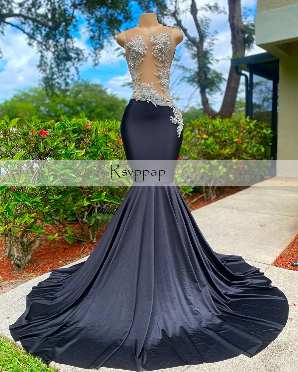 Long Black Prom Dresses 2023 Sheer O-neck Sparkly Luxury Diamond Crystals Spandex African Girls Mermaid Prom Party Gowns GW0308
