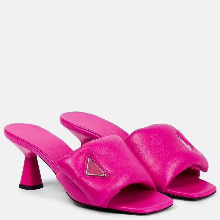 

Soft leather slip-on mid-heeled slippers sandals mules leather slides Round open toe for women Luxury designers shoes factory footwear 35-42 With box, Black