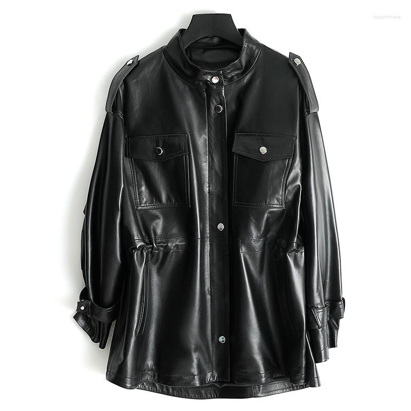 

Women' Leather Real Jacket Women Clothes 2023 Fashion Ladies Genuine Coat Female Streetwear Moto Chaqueta Mujer 3047, Black