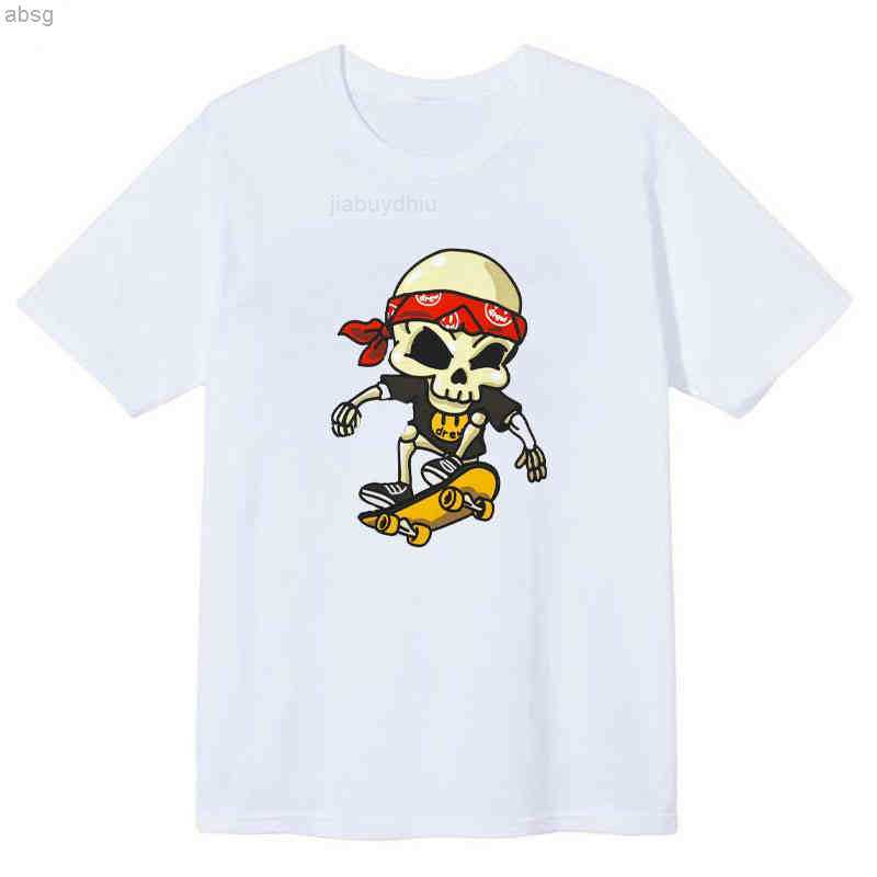 

Hoodies Drew Skeleton Pirate Skateboard Smiling Face Print Short Sleeve Men and Women Lovers Loose Round Neck Leisure High Street Fashion, White