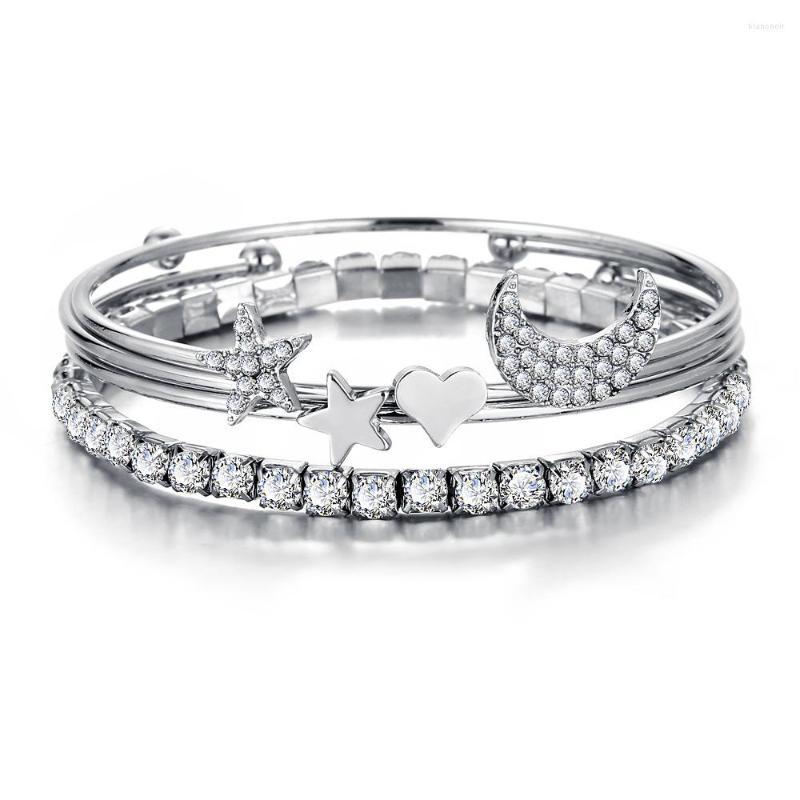 

Bangle 40 Pieces/lot Gold Silver Color Bangles Open Cuff Bracelets Set Rhinestone For Women Heart Star Moon Statement Charm Jewelry