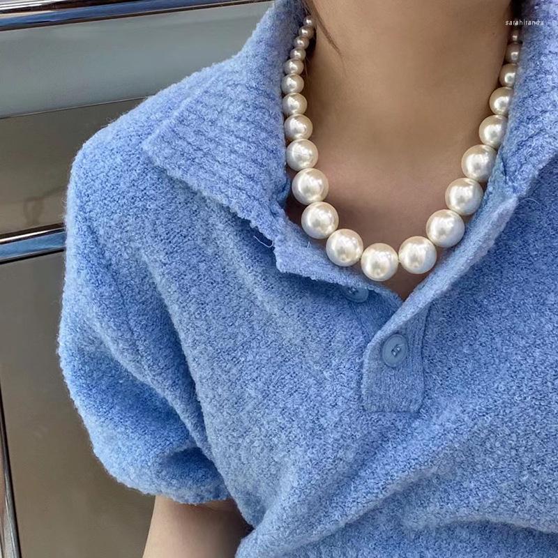 

Choker Fashion White Lmitation Pearl Necklace Round Wedding For Women Charm Beaded Jewelry Big