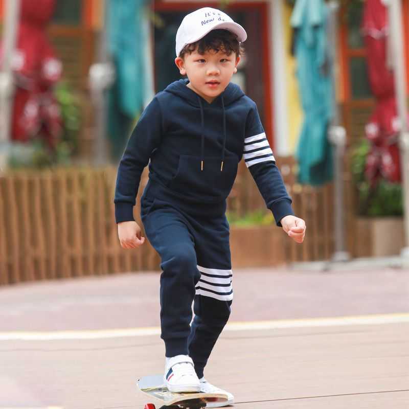 

Fashion Brand Children's Suit Spring and Autumn New Tb Thom Cool Pure Cotton Hoodie Sweater with Baby Pants