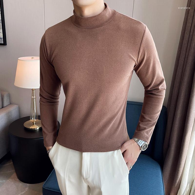 

Men's T Shirts Men T-shirt Long Sleeve Knitted Shirt Fashion Trend British European Style Handsome Half High Collar Solid Color Men's, Black