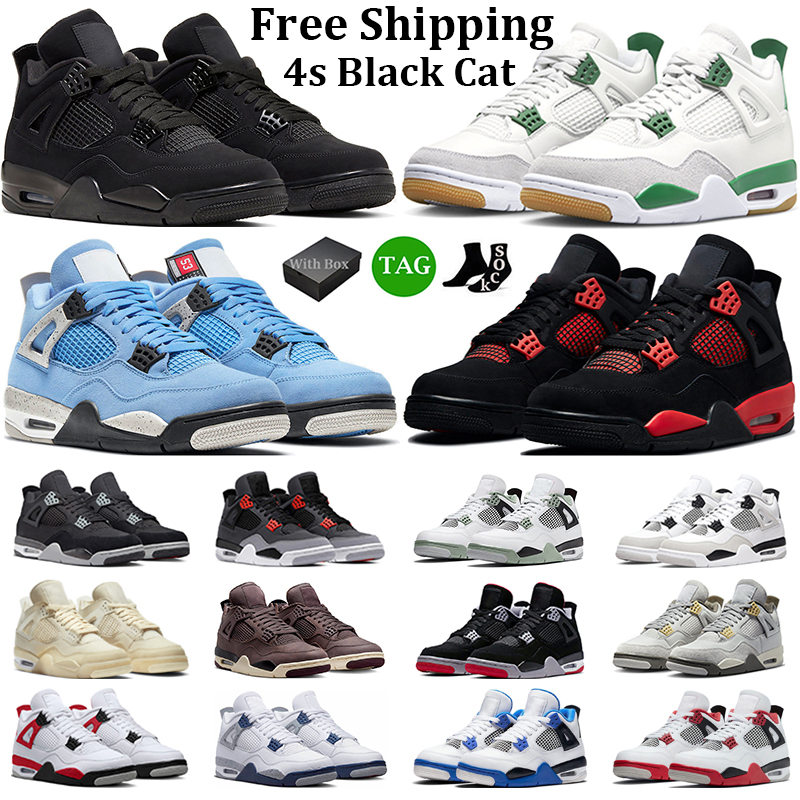 

With Box 4 Basketball Shoes Men Women 4s Black Cat Pine Green Seafoam Military Black Red Thunder University Blue Bred Mens Trainers Sports Sneakers, #41