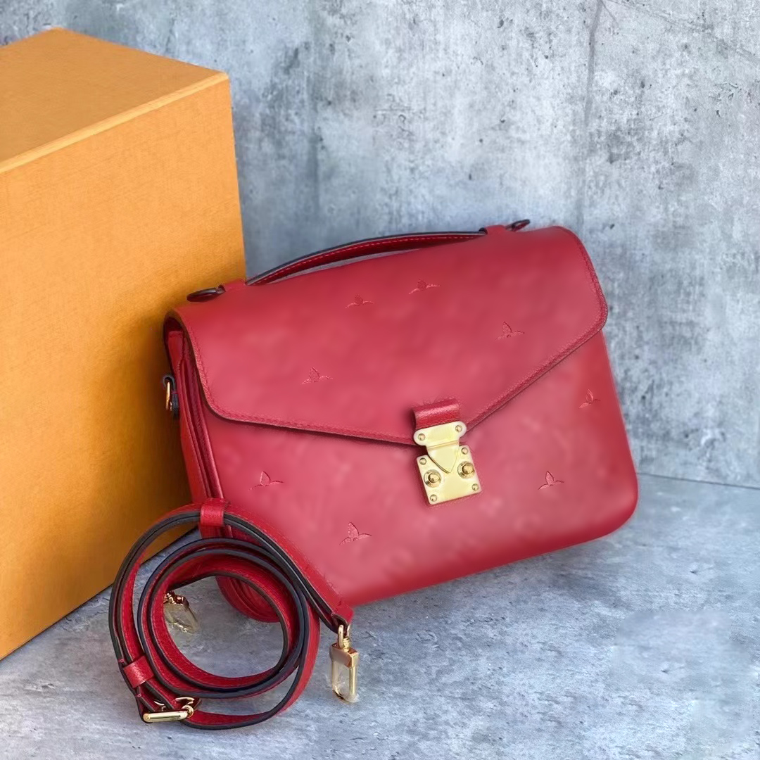 

M44875 High quality pochette clutch bags Women Designer embossed handbag purse Genuine leather crossbody Luxury man shoulder strap clamshell tote old flower bag, Blue embossed