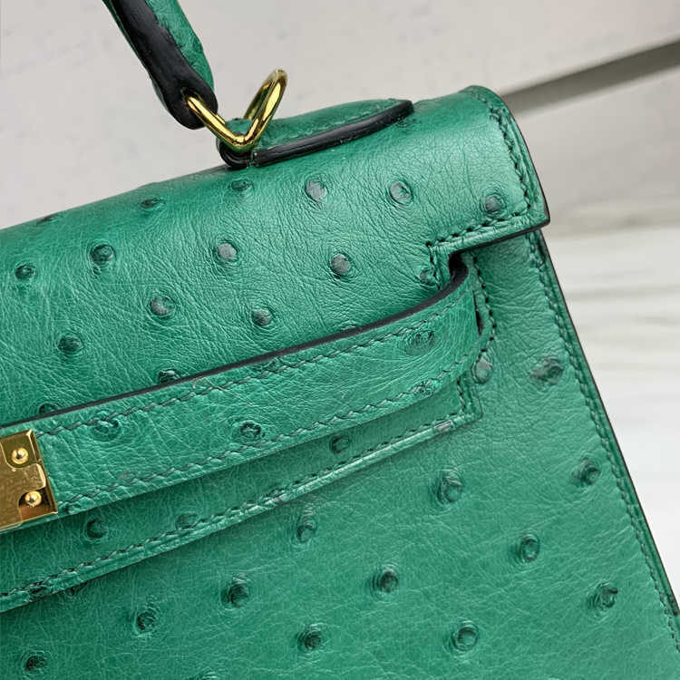 

Designer bags Herms Kelys handbags Ostrich 25cm shoulder portable women's bag hand wax green, Sky blue