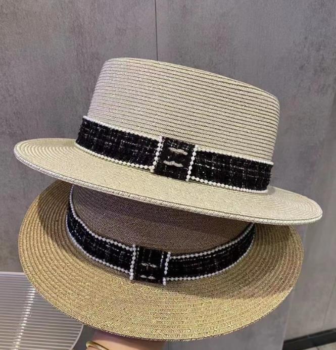 

New Summer Letter Rhinestone Flat Top Fine Paper Braid Sun Hat Trendy All-Match Top Hat Straw Hat