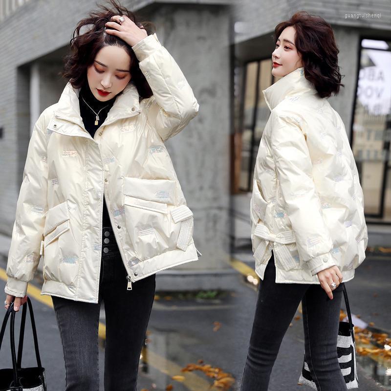 

Women's Trench Coats Nice Women Parkas Winter Shiny Down Padded Coat Jacket Female Embroidery Thickening Warm Jackets Bow Fashion 3XLC1313, Black